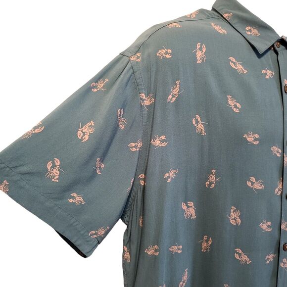 Campia Moda Mens Hawaiian Button Up Shirt Blue w Pink Lobsters Size XXL - Picture 3 of 9